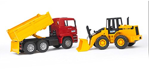 bruder 02752 - Man TGA Kipplastwagen mit Gelenkradlader FR130 - 1:16 Fahrzeug, LKW, Lastwagen, Muldenkipper, Radlader, Lader, Baufahrzeug, Baustelle