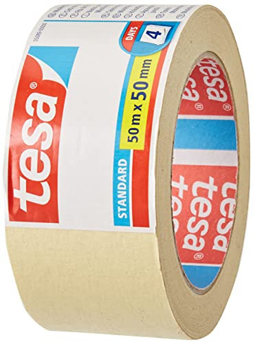 tesa Cinta de Pintar STANDARD, Cinta de Pintor, Removible Sin Residuos hasta 2 Días Después, Sin Disolventes, Ancha, 50 m x 50 mm