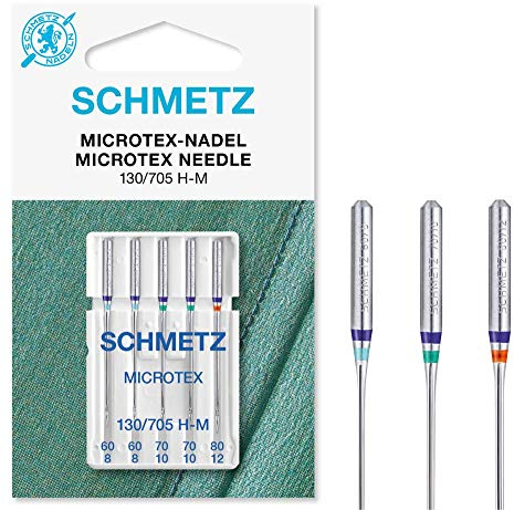 SCHMETZ | 5 Nähmaschinennadeln | Microtex | 130/705 H-M | Nadeldicke 60/8-80/12 | Geeignet für besonders dichtes oder feines Gewebe | auf jeder gängigen Haushaltsnähmaschine einsetzbar