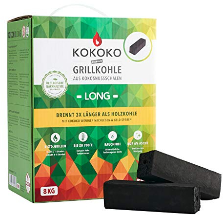 McBrikett KOKOKO Long Premium Grillkohle, 8 kg Bio Kokos Grillbriketts