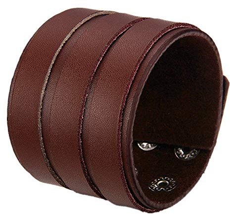 Flongo läderarmband för män stort brett läder äkta läder armband armband läderarmband manschett bälte svart brun silver punk rock biker motorcykelförare justerbar herr accessoarer