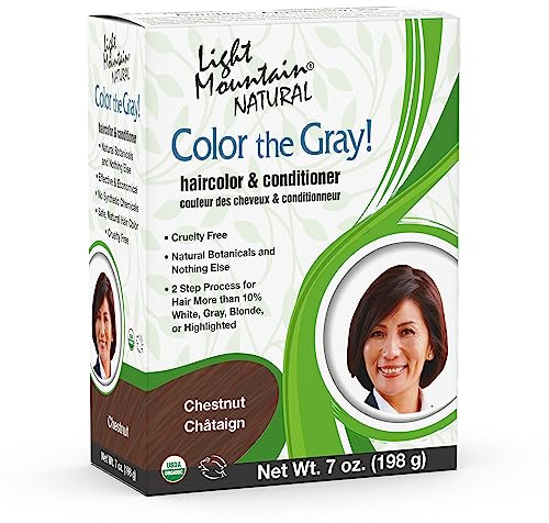 Light Mountain Henna Hair Color & Conditioner, Color the Gray - Chestnut Hair Dye for Men/Women, Chemical-Free Semi-Permanent Hair Color for White, Gray, Blonde, or Highlighted Hair, 7 Oz