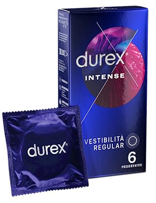 Durex Intense Preservativi Stimolanti con Nervature e Gel Stimolante, 6 Profilattici