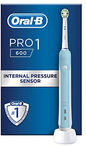 Oral-B Pro 1 Electric Toothbrushes For Adults With Pressure Sensor, Mothers Day Gifts For Her / Him, 1 Floss Action Toothbrush Head, 1 Mode with 3D Cleaning, 2 Pin UK Plug, 600, Blue