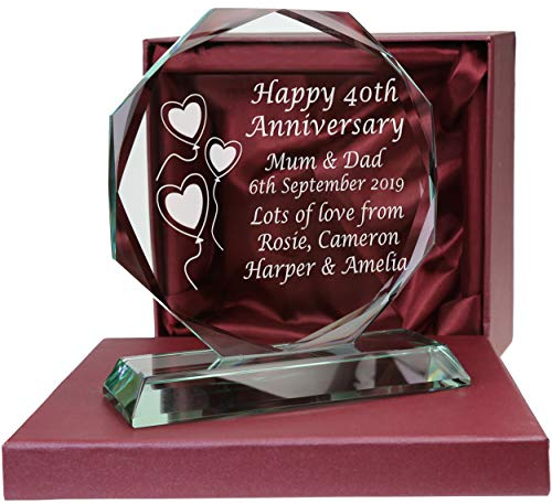 De Walden 40th Ruby Wedding Anniversary Personalised Engraved Presentation Cut Glass 40 Years Gift