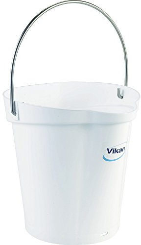 Vikan 56885 Durable Polypropylene Hygiene Bucket/Pail, Stainless Steel Handle, 6 Litres, White