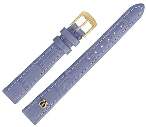 MARBURGER Uhrenarmband 12mm Leder Blau Gold Alligator Prägung Mit Naht - Montage Set 5281253000220