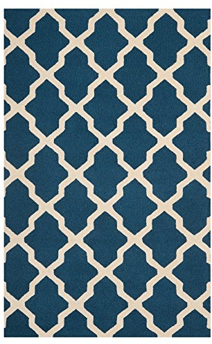 Safavieh Trellis Indoor Hand Tufted Rectangle Area Rug, Cambridge Collection, CAM121, in Navy Blue / Ivory, 91 X 152 cm for Living Room, Bedroom or Any Indoor Space