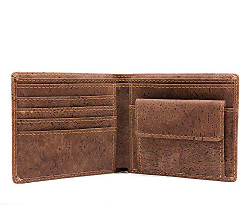 Boshiho Vegan Cork Wallet for Men RFID Blocking Bifold Slim Purse Front Pocket Design with Coin Pocket Card Slots Sustainable Vegetarian Gift (Cork-1)