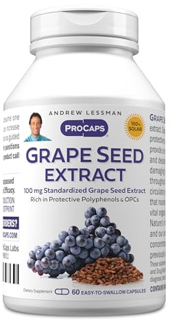 ANDREW LESSMAN Grape Seed Extract 60 Capsules - 100 mg Standardized Extract, Anti-oxidant, Neutralizes Damaging Free Radicals, Supports Healthy Circulation. Rich in Protective Polyphenols
