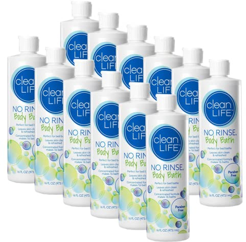No-Rinse CleanLife Products Body Bath, 16 fl oz (Pack of 12, Makes 192 Complete Baths) – Gentle, Concentrated Liquid Body Wash Made in USA – Ideal for Post-Surgery, Elderly Care, Camping, and Travel