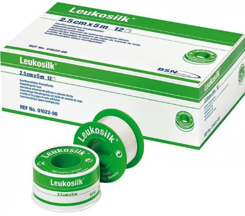 Leukosilk - Cerotto di fissaggio 5 m x 12,5 mm, 1 scatola (contenuto 24 rotoli)