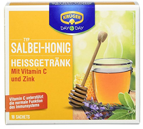 KRÜGER DAY by DAY Heißgetränk Salbei Honig, mit Vitamin C und Zink, 10er Pack mit insgesamt 180 Sachets