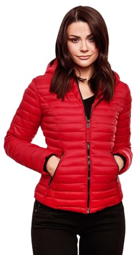 Navahoo Damen Übergangs Stepp Jacke mit Kapuze B348 [B348-Kimuk-Rot-Gr.XXL]
