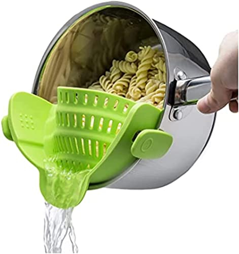 Kitchen Gizmo Snap N' Strain - Silicone Pasta Strainer Clip-On for Pots and Pans - Heat Resistant Colander for Vegetables and Noodles - Kitchen Gadgets for Cooking - Space-Saving Design - Green