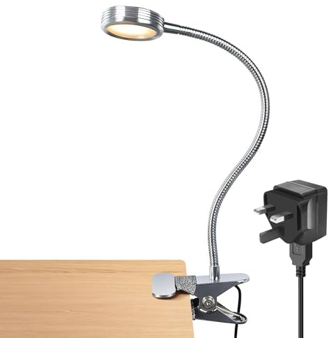 LEPOWER Clip on Light/Reading Light/Book Lights/Desk Lamp Color Changeable/Night Lights Clip on for Desk, Bed Headboard and Computers, Adapter Included, Silver