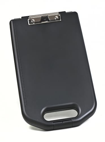 WEDO Klemmbrett aus Kunststoff mit Aufbewahrung und Stifthalter, für Blätter bis DIN A4, Fach für Stifte & Utensilien, Farbe Schwarz