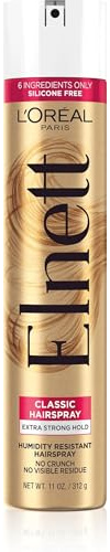 L'Oreal Paris Elnett Classic Hairspray, Suitable for Color Treated Hair, up to 72-Hour Extra Strong Hold Formula with Humidity Resistant Frizz Control, Hairspray with Soft, Brushable Finish, 11 oz