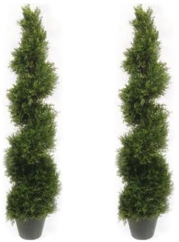 4FT Artificial Green Tree Planting Pack of 2 (set-48-inch) Artificial Cypress Spiral Tree Planting-Year-Round Green Fake Plant Garden Front Porch Flowerpot Decorator Artificial Tree