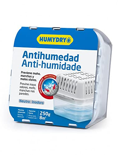 Aparato Deshumidificador Compact de 250 gr - Espacios de hasta 8m2 - Absorbe Humedad de Baños, Aseos, Despensas y Altillos - Humydry