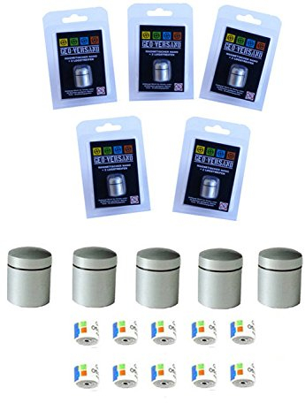 5 x Nano magnetisch Silber mit 5 wasserfesten Logstreifen, Geocaching Versteck, Behälter, Micro, Nanos, Nano, Neodym
