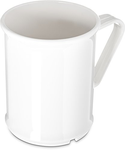 Carlisle FoodService Products Plastic Mug with Handle for Home and Restaurant, Melamine, 9.6 Ounces, White, (Pack of 48)