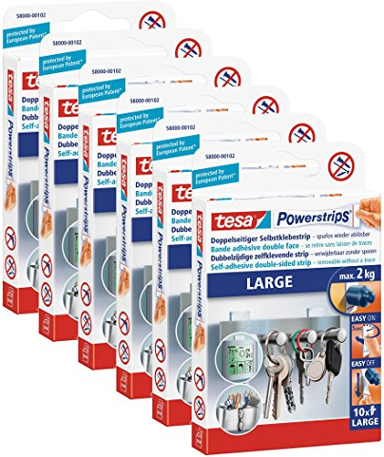 6 Packungen tesa Powerstrips Strips LARGE für max. 2kg, 60 Strips