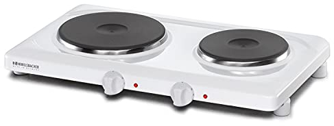 Rommelsbacher Doppelkochplatte Made in Germany, 2 Gussheizplatten 145 mm/180 mm, stufenlos regelbar, Überhitzungsschutz, 2500 Watt THL2597 Weiß Feueremailliert