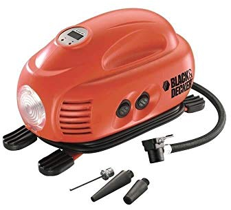 Black+Decker Kompressor / Luftpumpe (8.27 bar / 120PSI, mit 12V-Anschluss für Zigarettenanzünder, Digital-Display, Automatik-Abschaltung, inklusive 3 Ventil-Aufsätzen, 3.1m langes Kabel) ASI200