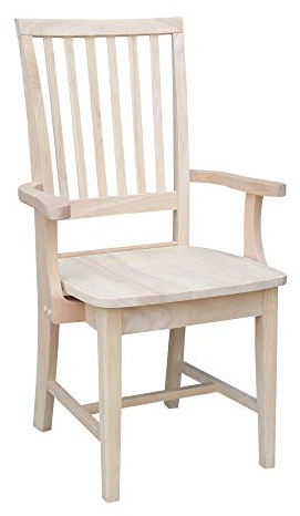 International Concepts Mission Side Chair with Arms, Solid Parawood, Unfinished