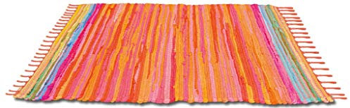 Bestlivings Alfombra de retales, 140 x 200 cm, de algodón tejido a mano, color naranja coral, muchas variaciones