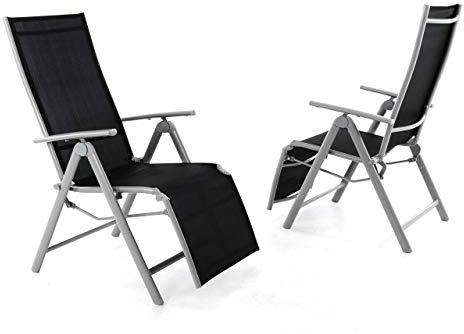 Nexos 2er Set Alu Liegestuhl Klappstuhl mit Fußstütze Hochlehner Sonnenliege Terrasse