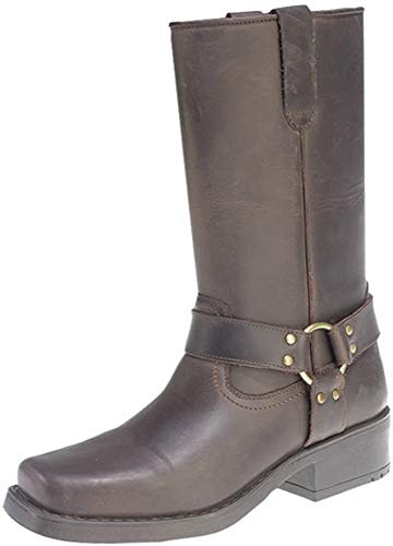 Gringos Engineer Boots, Pull-On Western Buckle Biker Boots Brown