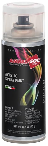 AMBRO-SOL - Pintura acrílica en spray, color Blanco Brillo 2, RAL 9010, resultado profesional en múltiples superficies, exteriores e interiores, 400 ml, El embalaje puede variar