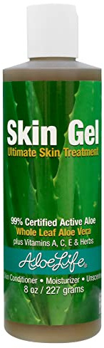 Aloe Life โ Skin Gel & Herbs Ultimate Skin Treatment, 99% Certified Organic Whole Leaf Aloe Vera, Vitamins C, A, & E, Head-to-Toe Skin Care Support for the Whole Family, Fragrance-Free (8 oz)