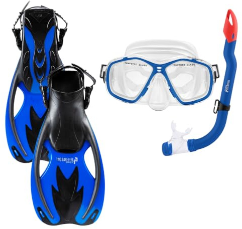 Two Bare Feet Snorkel, Mask and Fins/Flippers PVC Diving Set (Kids) With Anti Fog and Wide View Mask, Anti-Leak, Tempered Glass- Scuba Dive Snorkelling Sets