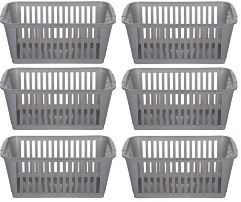 25 cm Silver Plastic Handy Basket Storage Basket - Pack of 6