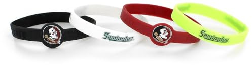 Aminco NCAA Unisex-Adult Florida State Seminoles Silicone Bracelets, 4-Pack, 1/2 Wide with 1 Round