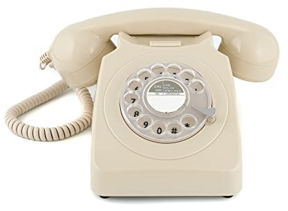 GPO 746 Rotary 1970s-stil Retro hemtelefon med sladd, nummerskiva, autentisk ringsignal - vit