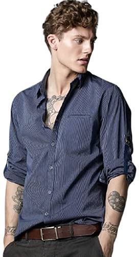 Salsa Chambray - Camisa de manga larga con rayas y coderas para hombre, color azul, azul