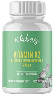 Vitabay Vitamina K2 200 mcg - 90 Compresse Vegane di Vitamina K2 MK7 All-Trans ad Alto Dosaggio con Menachinone Microincapsulato Naturale e Sali di Magnesio - Testato in Laboratorio in Germania