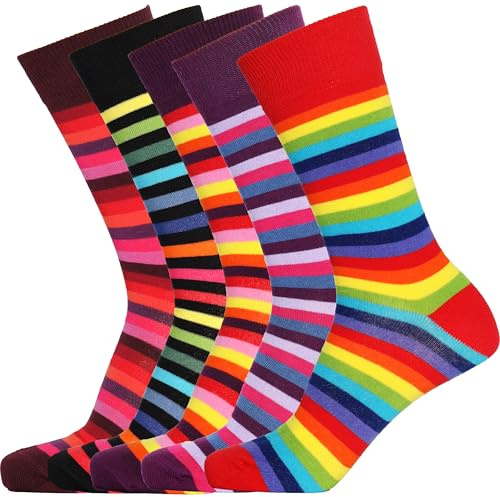 Mysocks Chaussettes pour Hommes, Lot de 5 Paires, Motif Casual et Habillé Mi-Mollet, sans Couture aux Orteils, en Coton Coloré, Taille 41-46