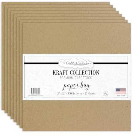 Cardstock Warehouse Kraft Paper Bag Brown Cardstock Paper 12x12 – 25 Sheets, 100 lb / 270 GSM 100% Recycled Premium Card Stock for Scrapbooking, Cardmaking, Die-Cutting, Crafts & DIY Projects