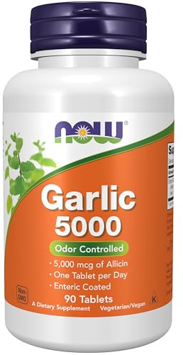 NOW Foods Supplements, Garlic 5,000 (Allium sativum), Enteric Coated, Odor Controlled, 90 Tablets