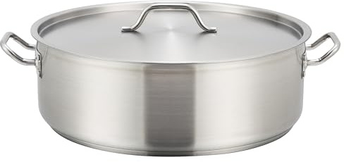 Winco Commercial-Grade Stainless Steel Brazier with Lid, 30 Quart