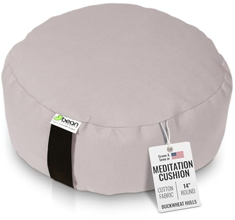 Bean Products Zafu Meditation Pillows for Sitting on Floor, Yoga Cushion, Cotton/Buckwheat Fill Yoga Pillow, Zafu Meditation Cushion, Zen Kneeling Prayer Pad- Made in USA - 14 Round - Natural