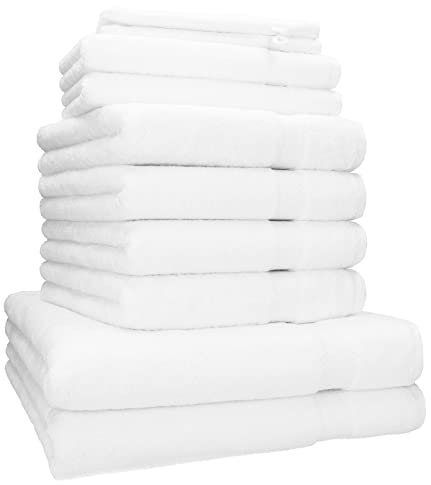 Betz Premium Handtuch-Set 10-teilig – 100% Baumwolle – Oeko-TEX® Zertifiziert – saugfähig&weich – 470g/m² – Duschtücher, Handtücher, Gästetücher & Waschhandschuhe Farbe weiß