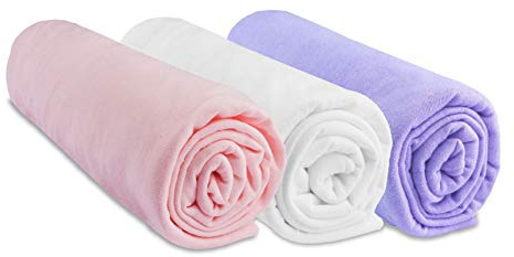 Easy Dort Lot de 3 Draps Housse 70x160 cm Lit Bébé Lit Enfant 100% Coton Jersey Rose Blanc Parme Extensible Respirant Sommeil sain Oeko-Tex Qualité Fabriqué en Europe