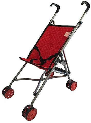 The New York Doll Collection First Buggy (Stroller) Red Quilted Colour for 18 inch/46cm dolls - Folds for Storage - Doll Pram Gift for Toddlers - Doll Accessories A186