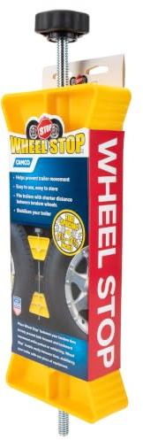 Camco Small RV Wheel Stop - Features a Lightweight Heavy-Duty Design with a Rubber Handle, Prevents Shifting of Trailer Tandem Tires While Parked or Re-Hitching, and Fits 26” to 30” Tires (44652)